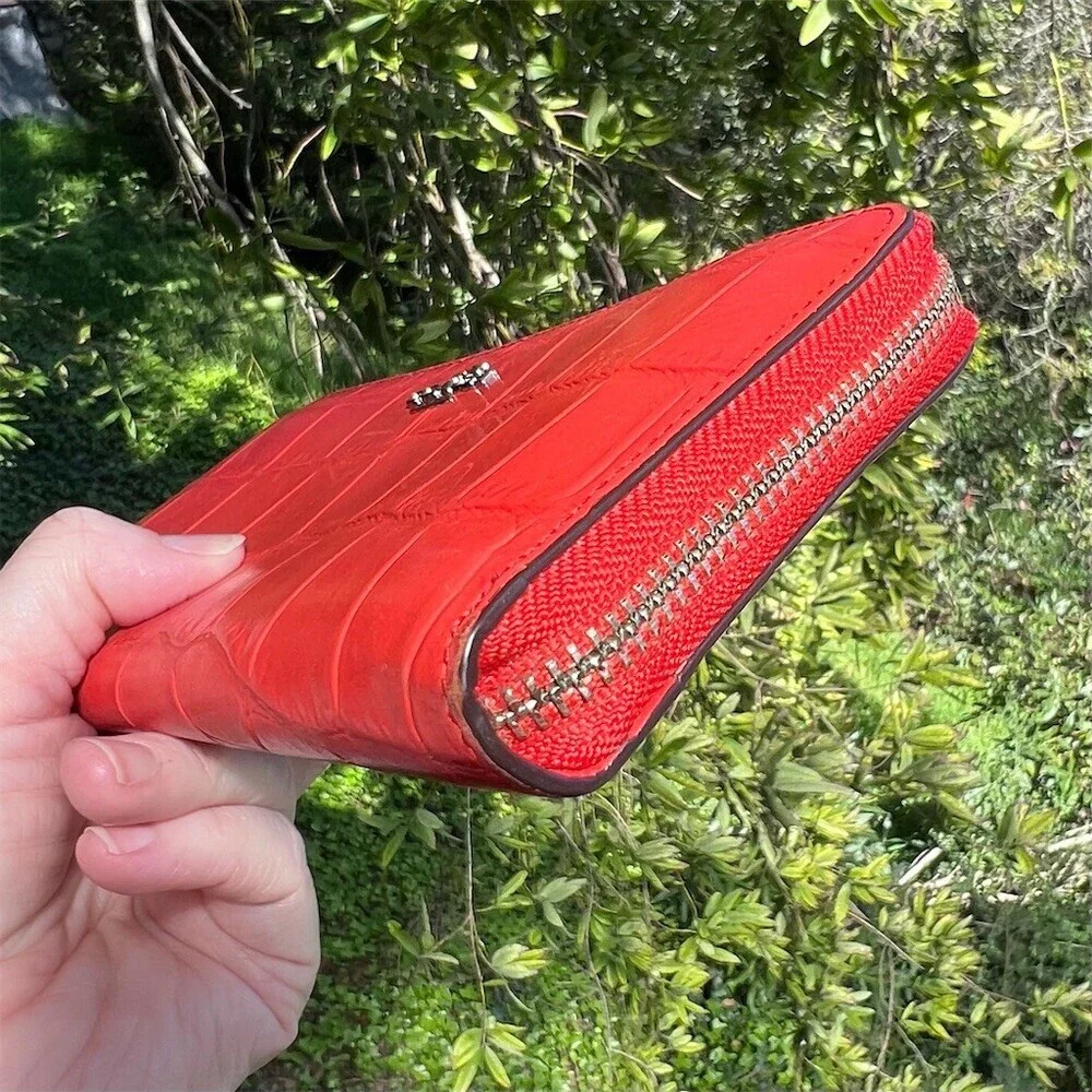 COACH Red Croc Embossed Womens Zip-Around Accordion Wallet *READ DESCRIPTION*